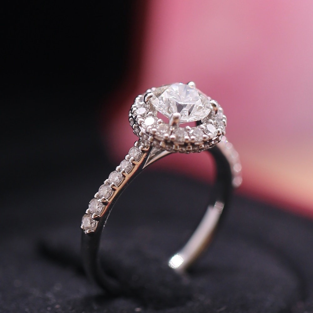 Platinum GIA Diamond Halo Engagement Ring